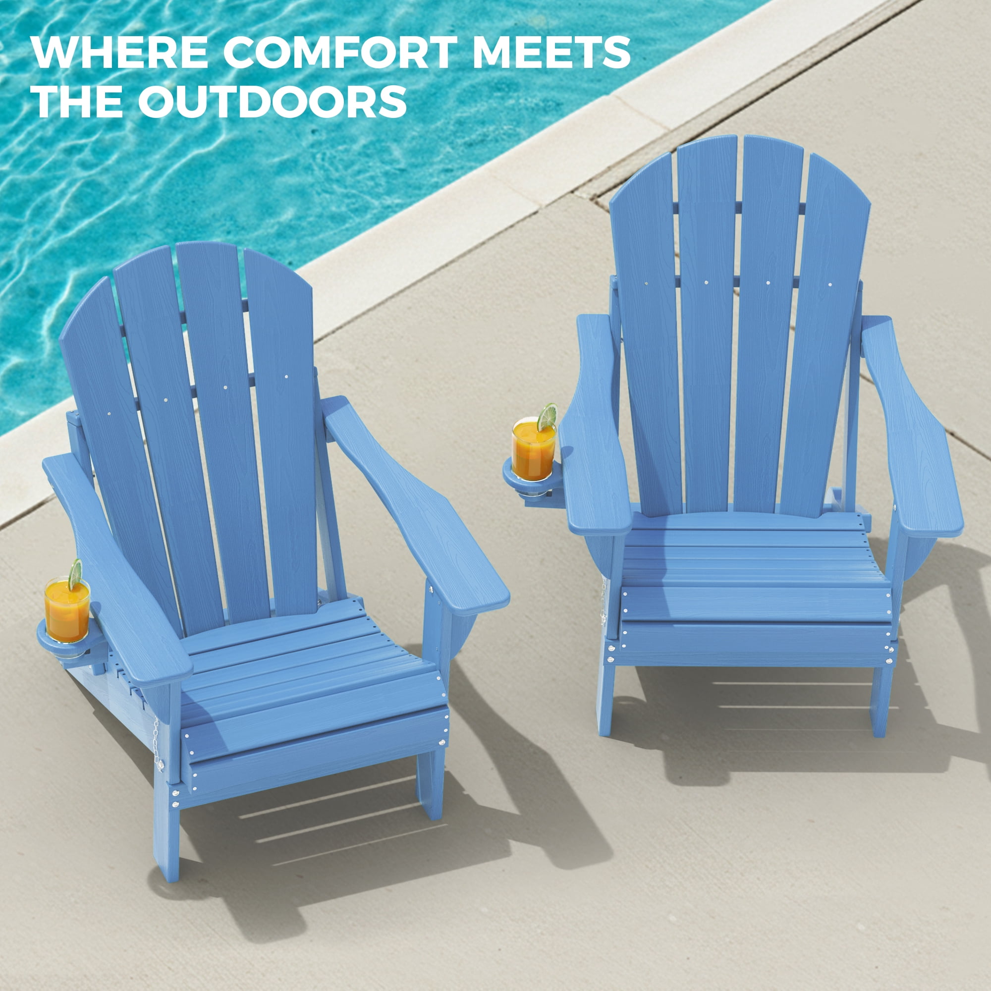 Adirondack Chairs Set of 4, Folding HDPE Fire Pit Garden Lawn Chairs, Blue