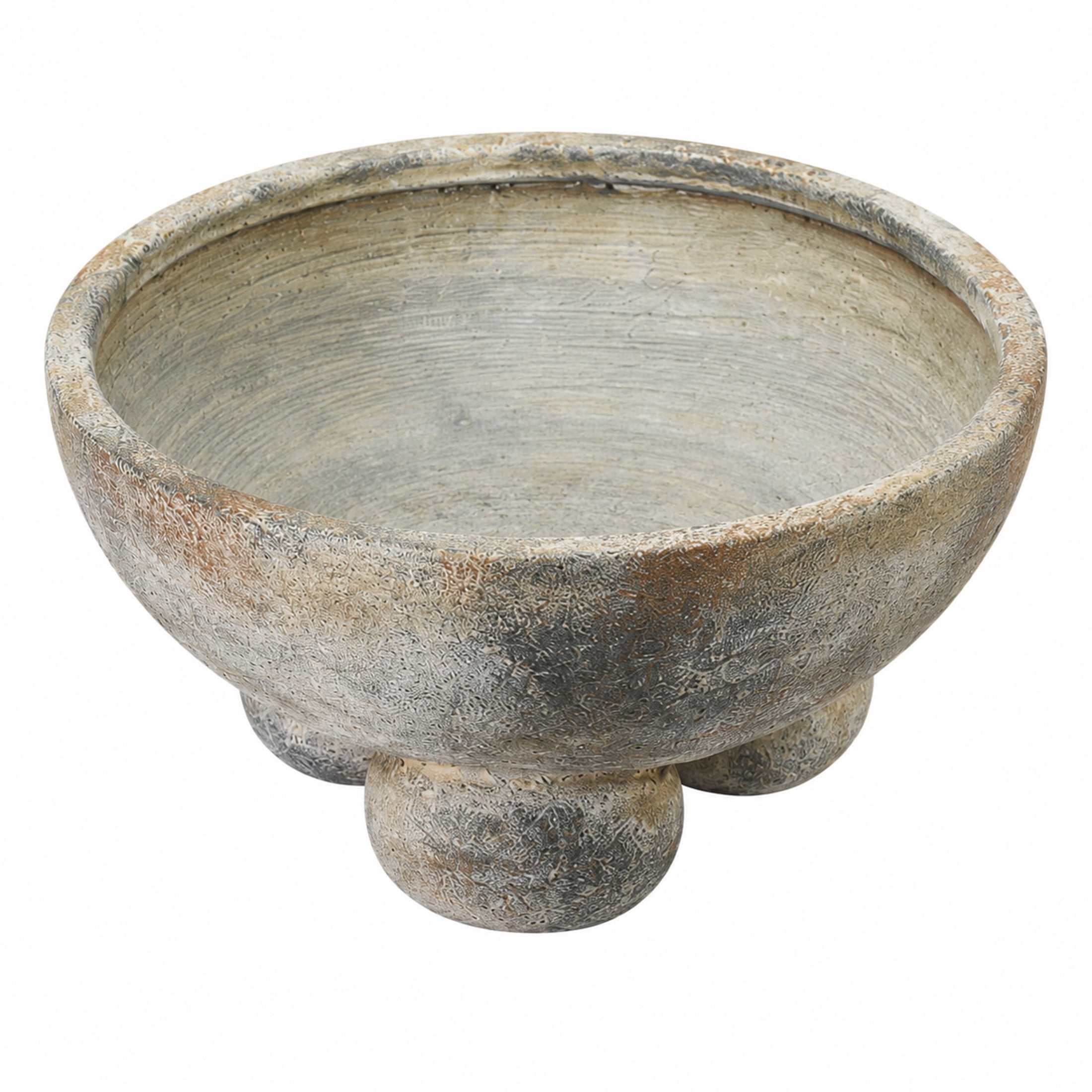 DecMode 11" Round Dark Gray Ceramic Decorative Bowl with Brown Accents and Three Round Legs