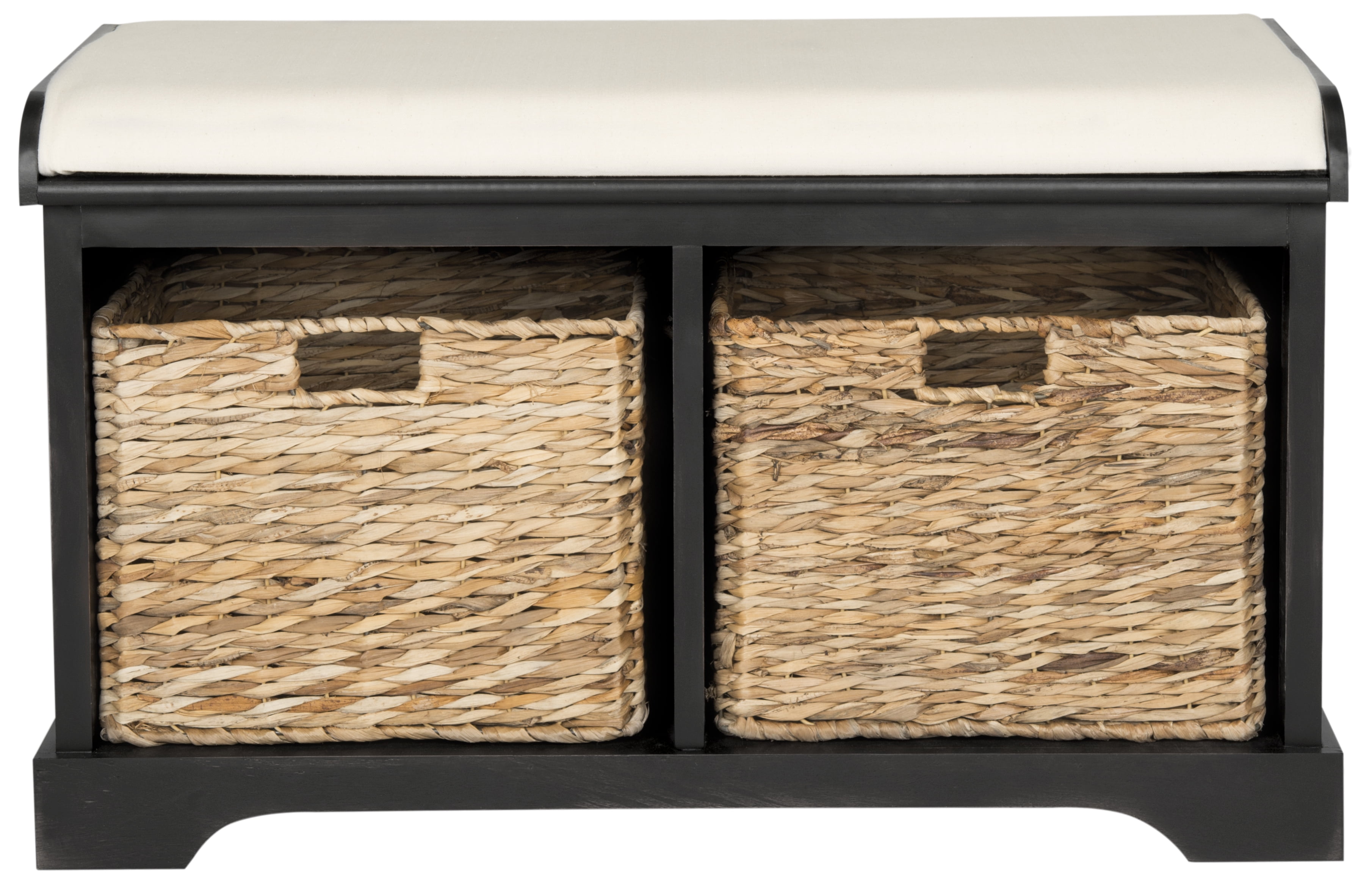 SAFAVIEH Freddy Contemporary Wicker Storage Bench with Cushion, Black