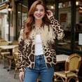 thumbnail image 2 of SCRAWLGOD Leopard Print Splash Beige Brown Women's Zip Up Lightweight Hoodless Jacket with Pockets Casual Long Sleeve Crewneck Outerwear Fashion Comfortable Sweatshirt, M, 2 of 7