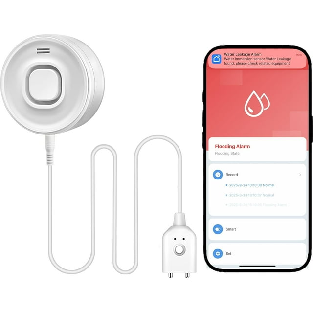 WiFi Water Leak Detectors for Home with Tuya APP Push and 100dB Sound Alarm, Suit for Warehouse, Basement, Kitchen, Laundry Room, Compatible with Alexa&Google Assistant (Support WiFi 2.4G)