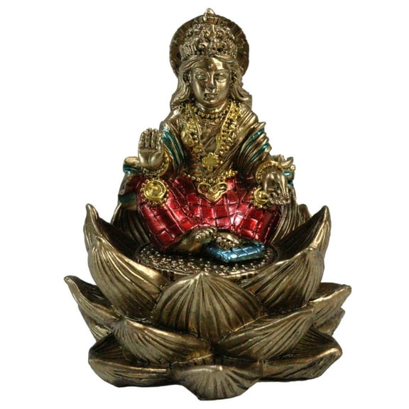 Hindu Goddess Of Fortune Lakshmi Meditating On Padma Lotus Flower Mini Figurine