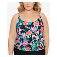 thumbnail image 1 of SWIM SOLUTIONS Women's Multi Color Printed Stretch Full Bust Support Blouson Banded-Hem Lined Adjustable Fixed Cups In Living Color Scoop Neck Tankini Swimsuit Top 18W, 1 of 4