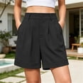 thumbnail image 2 of Fsgntruao Women's Fashion Solid Color Elastic Waist Pocket Button Zipper Shorts Pants, 2 of 7