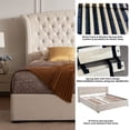 thumbnail image 3 of Luxurious Upholstered Wingback Storage Platform Bed with 60 inch High Headboard, Premium Linen, Dual Storage Drawers, and Sprung Slats-KING CREAM, 3 of 14