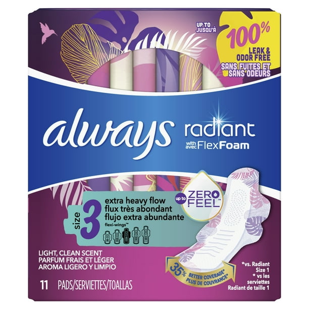 Always Radiant Extra Heavy Flow Pads with Wings, Light Clean Scent