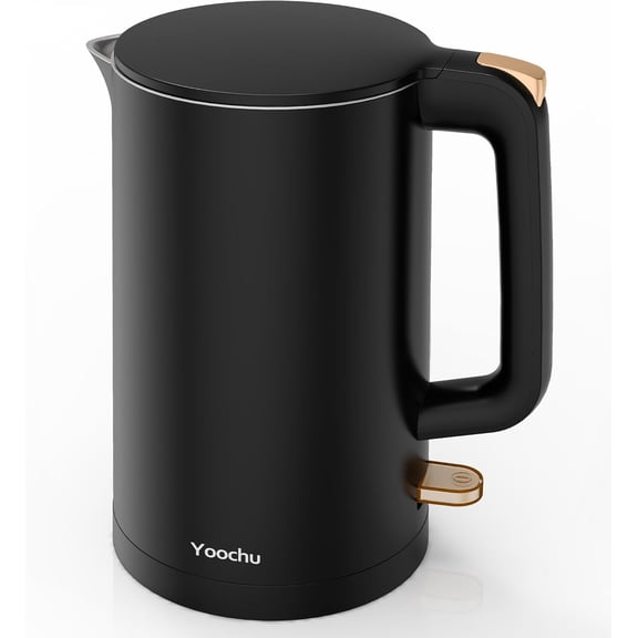 Electric Kettle, Double Wall 1.7L Stainless Steel Cool Touch, Water Boiler & Heater, 1500W Hot Tea Pot, Boil Dry Protection Cordless Base, BPA-Free, Black