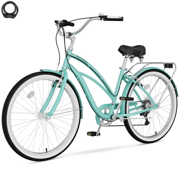 Lilypelle Adults Beach Cruiser Bicycle, 24" 26" Wheel 7 Speed Bike Fits Rider: 4'11"-6'2", Step Through Bikes for Commuting, Unisex