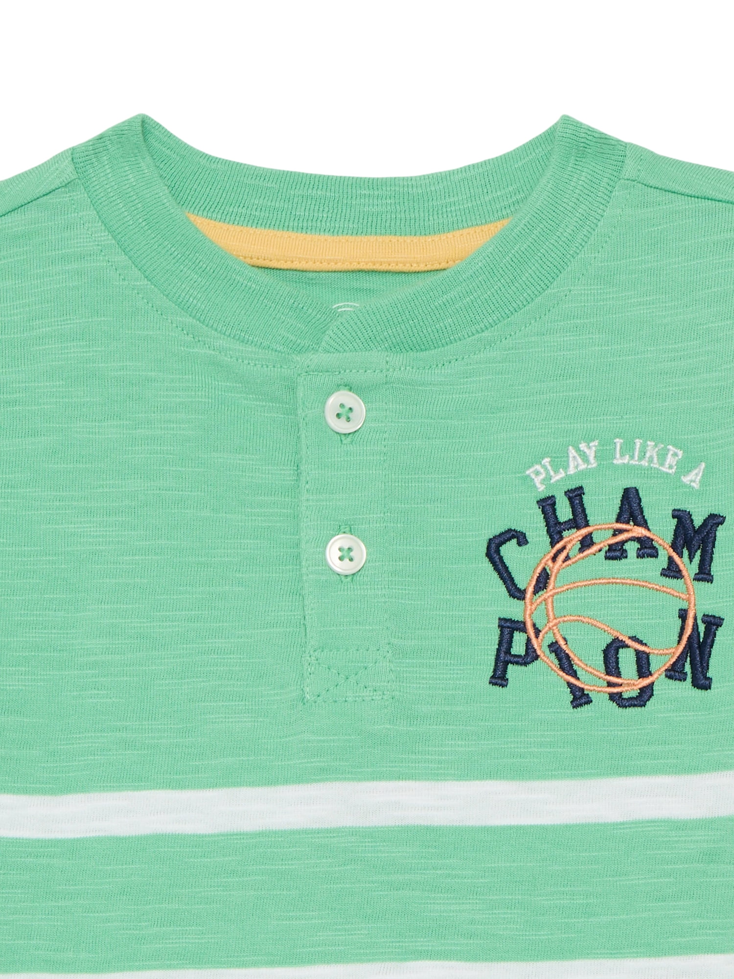 Wonder Nation Toddler Boy's Short Sleeve Striped Henley T-Shirt, Sizes 12M-5T