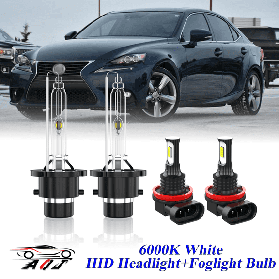 For Lexus IS250 2011-2015 & 2010 C Model White Front HID Headlight High-Low LED Fog Light Bulbs