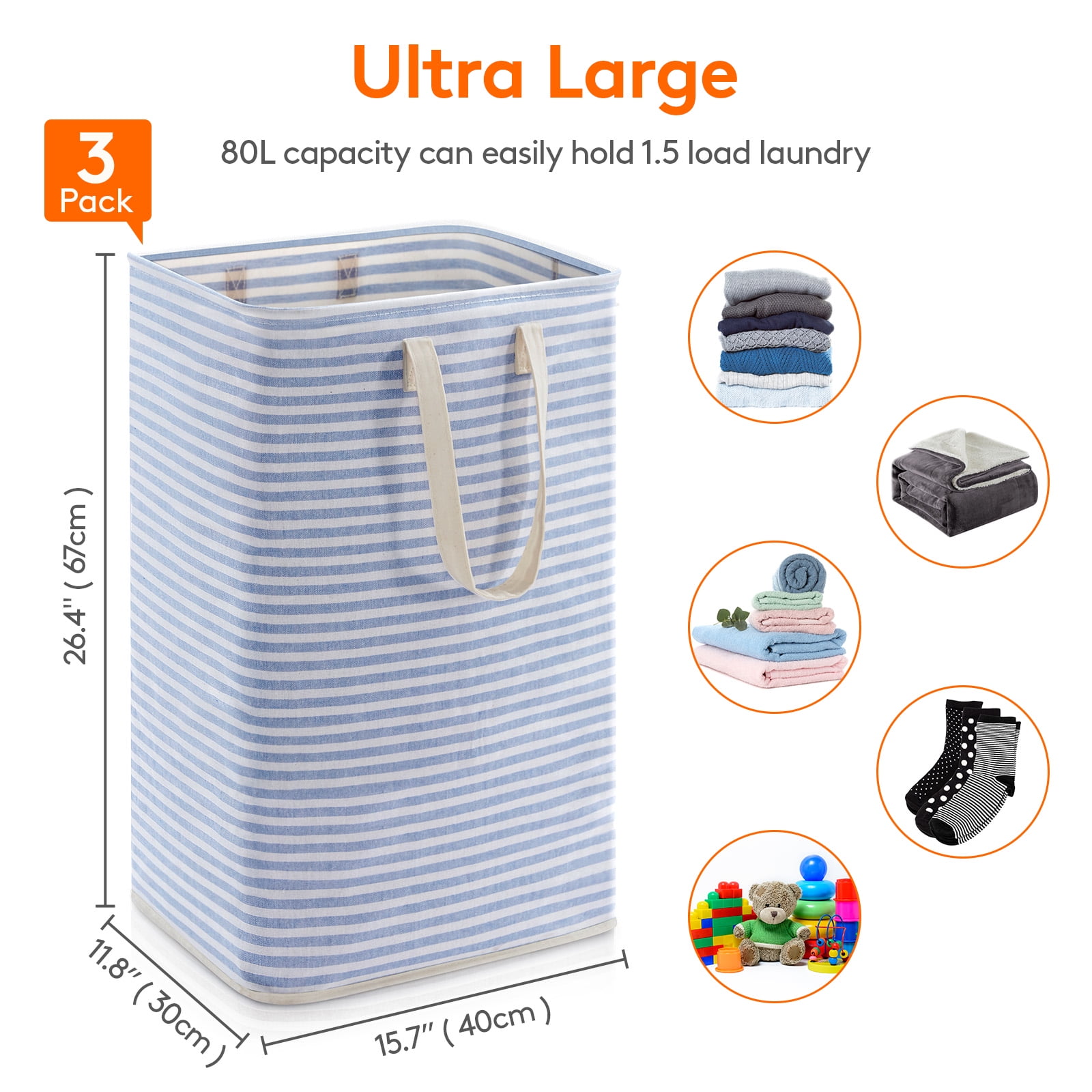 Lifewit Laundry Hamper Large Collapsible Laundry Baskets, Freestanding Waterproof Clothes Blue