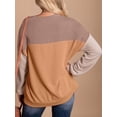 thumbnail image 2 of Womens Fashion Color Block Long Sleeve Crewneck Knitted Casual Loose Pullover Shirts Tops Khaki XL, 2 of 6
