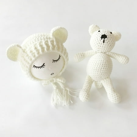 Knit Baby Hat - Newborn Baby Girls Boys Photography Prop Crochet Knit Costume Bear Hat Cap