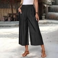 thumbnail image 2 of SBYOJLPB Fashion Women's Capris Pants Casual Work Wide-Leg Cropped Travel Hiking Elastic Waist Walking with Pockets Pant, 2 of 9