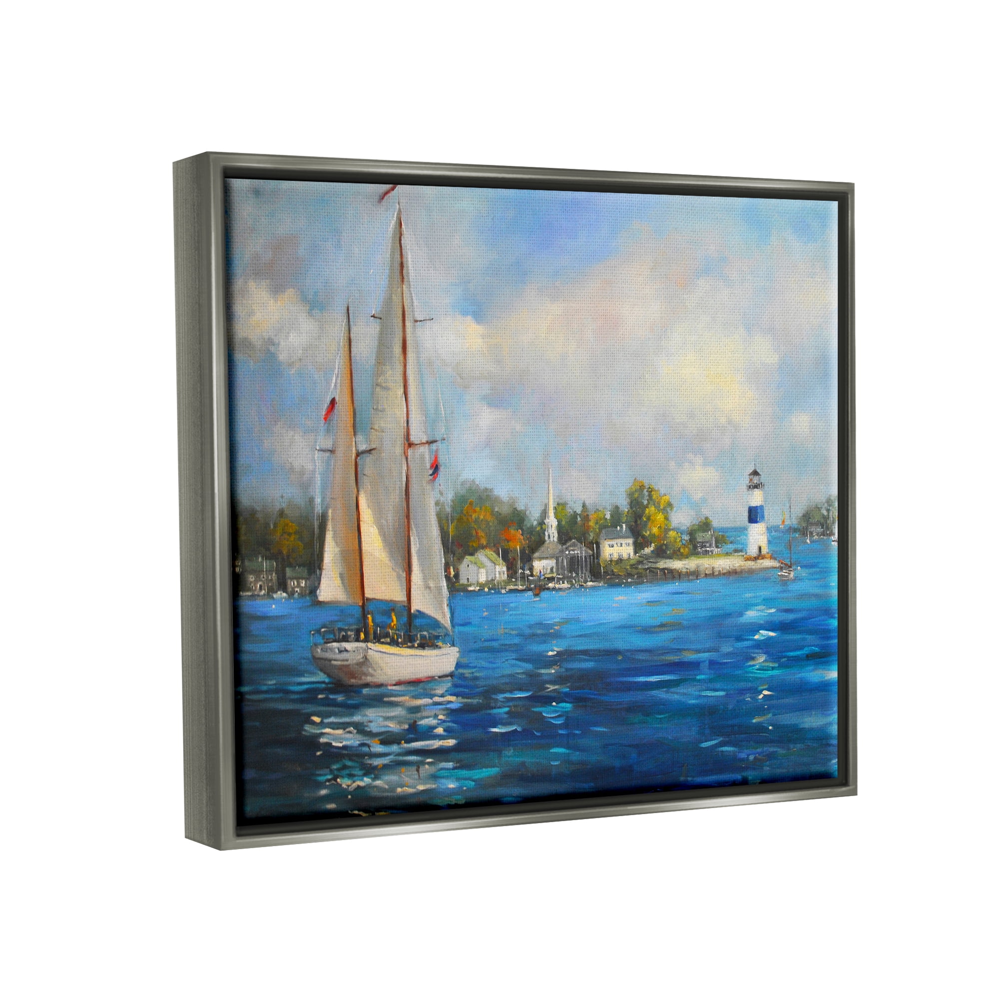 Stupell Industries Sailboats Ocean Landscape Transportation Painting Gray Floater Framed Art Print Wall Art, 21 x 17