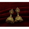 thumbnail image 2 of Radhna Floral Shape Design Antique Gold Plated South Indian Collection Kempu Stone Work Jhumka Earring - Red, 2 of 3