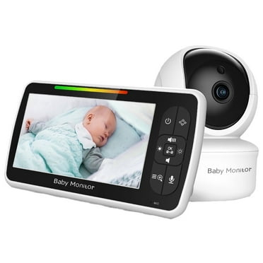 Baby Monitors 5-inch HD video baby monitor with camera and audio, 1200 mAh battery, 2.4 GHz wireless intercom, audio temperature sensor, lullaby