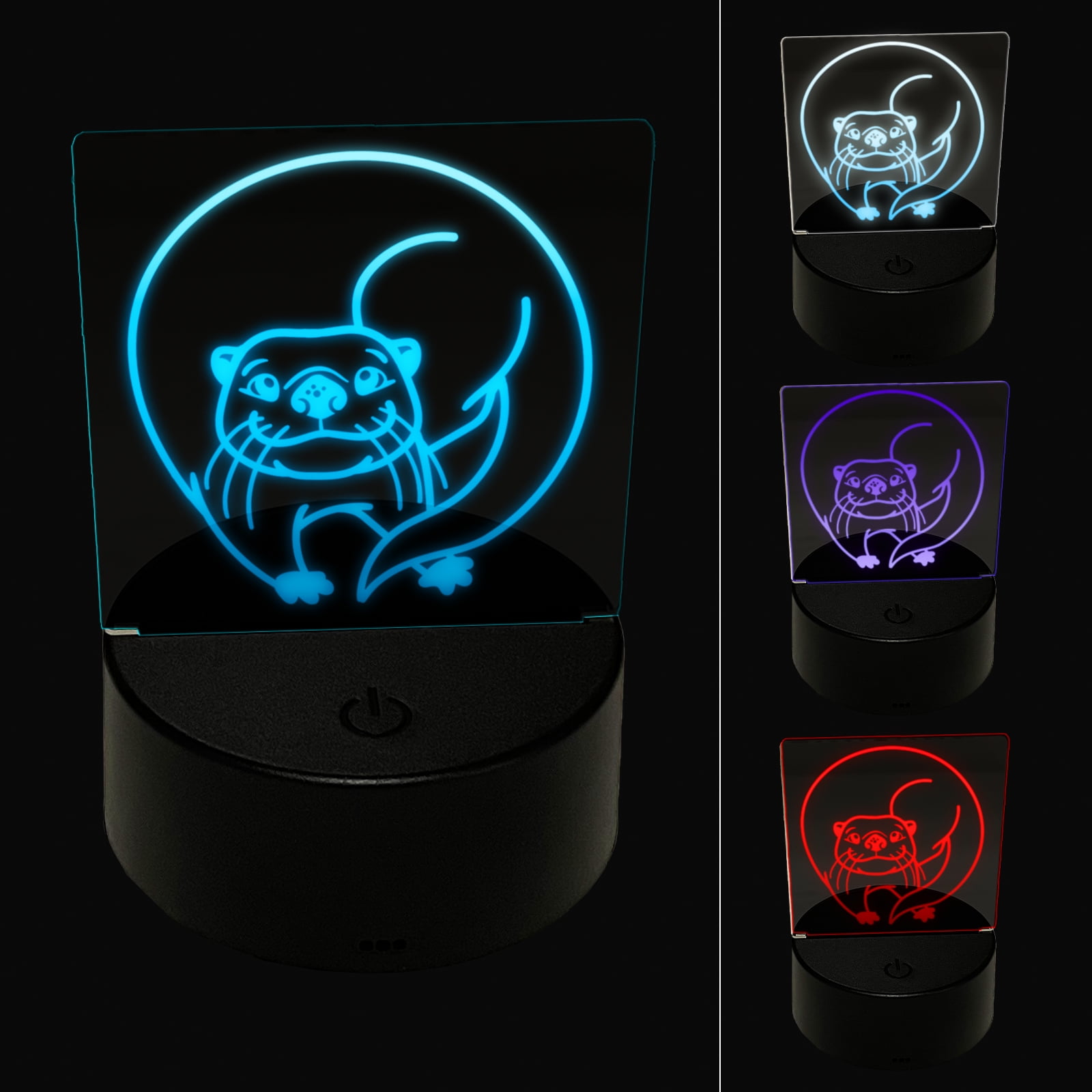 Mischievous River Otter LED Night Light Sign 3D Illusion Desk