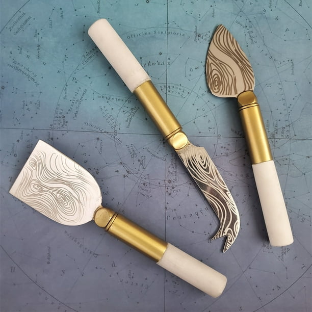 White Beaded Cheese Knives, Set of 3