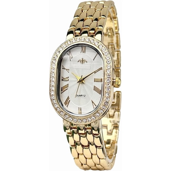 Women Rome Watch Oval Case Adjustable Stainless Steel Watch Band Analog Quartz Watch