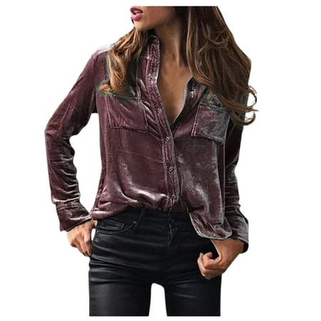 

Pianpianzi Scrub Tops Women Print Workout Tops Women Cotton So Shirts for Women Women s Winter Fashion Velvet Long Sleeve Button Pocket Casual Shirt Top