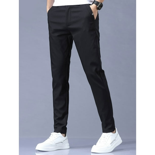 Business Casual Pants Men Classic Stretch Slim Fit Trousers for