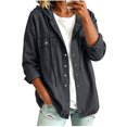 thumbnail image 4 of Women's Hooded Denim Shacket Oversized Button Down Long Sleeve Hoodie Jacket with Pockets Relaxed Fit Casual Coat for Daily Commute Weekend Outings, 4 of 9