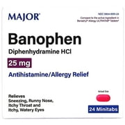 MAJOR® BANOPHEN 25MG DIPHENHYDRAMINE ANTIHISTAMINE MINITABS *COMPARE TO THE SAME ACTIVE INGREDIENTS FOUND IN BENADRYL® & SAVE! *