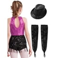 thumbnail image 2 of TSSOE Girls Shiny Sparkle Latin Salsa Ballet Fringe Tassel Jazz Dance Lyrical Dress Dancewear with Gloves Hat Set Hot Pink&Black 14, 2 of 7