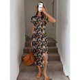 thumbnail image 7 of Multicolor Polka Dot Ruched Midi Dress With High Slit, Casual Bodycon Fit, 7 of 7