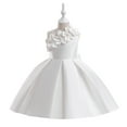 thumbnail image 5 of KaLI_store Girls' Special Occasion Dresses Girl Vintage Lace Pom Pom Trim Birthday Party Dress White,10-11 Years, 5 of 5
