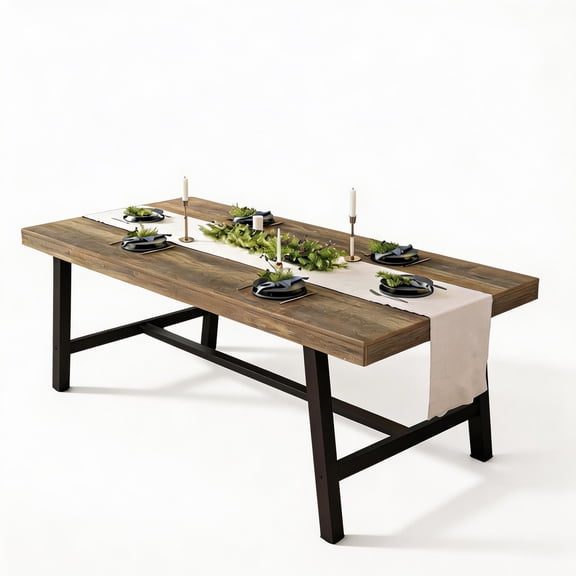 71" Rectangular Dining Table for 6-8 People, Large Modern Kitchen Table with Wood Top and Sturdy Metal Frame