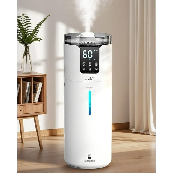Large Room Humidifier, 4.2 Gal/16L Large Humidifier for 1500 sq.ft, 360° Nozzles Cool Mist Ultrasonic, Top Fill Tower Humidifiers for Bedroom Office Plant wholehouse with Extension Tube, Night Light