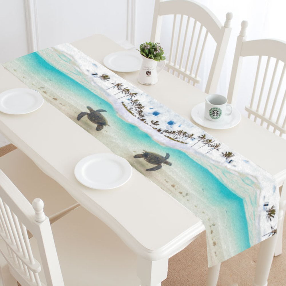 14 x 72 inch Edwiinsa Ocean Cotton Linen Table Runner Rectangle Plate Mat Outdoor Rug Runner for Coffee Dining Banquet Home Decor Sea Turtle Swims in The Tropical Underwater World Aquarium Print