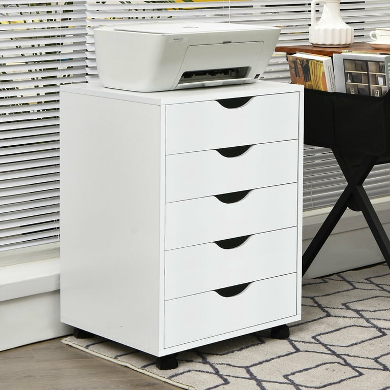 Gymax 5 Drawer Dresser Home Office Storage Cabinet Chest w/Wheels