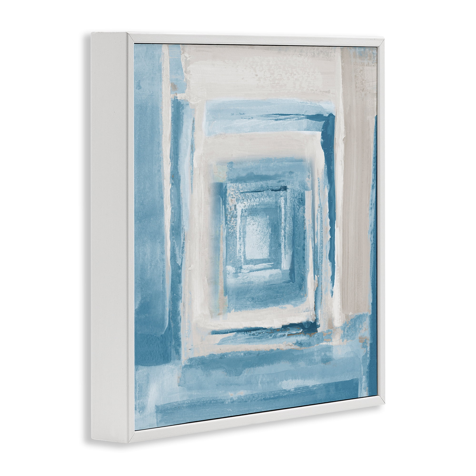 Stupell Industries Blue & Beige Squares Abstract Painting White Framed Art Print Wall Art, 12 x 12