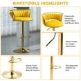 thumbnail image 5 of DREAMSIDEA Swivel Bar Stools Set of 2 Modern Velvet Upholstered High Back Adjustable Bar Chairs with Golden Footrest for Kitchen Counter Square Island, Yellow, 5 of 5