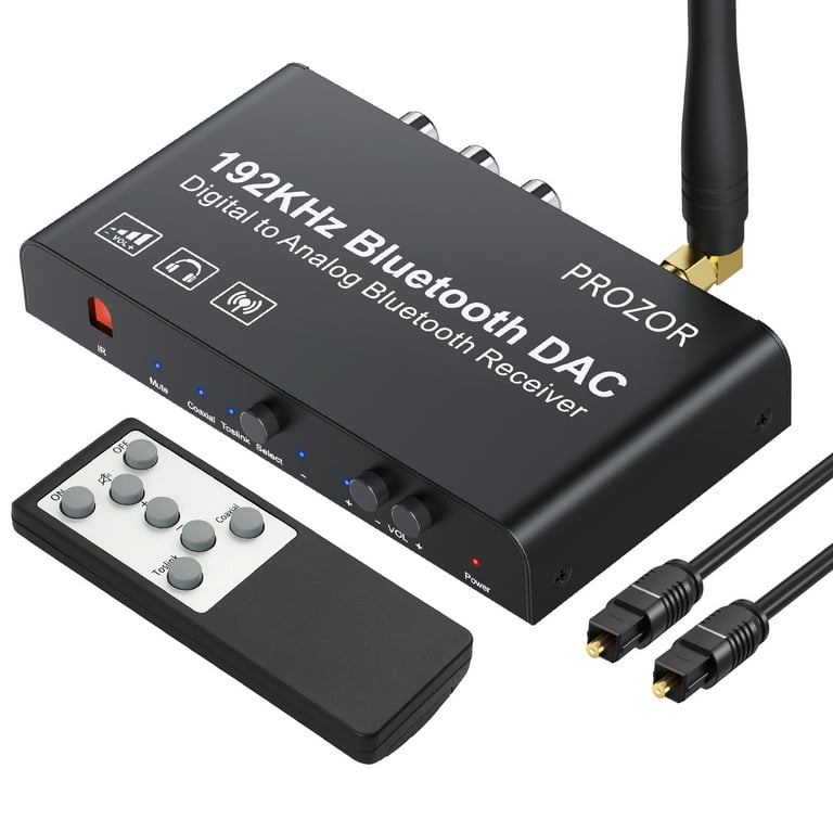 PROZOR 192k Digital to Analog Audio Converter with Bluetooth 5.0 Receiver  Digital Toslink Optical to 3.5mm, Coaxial Toslink to Analog Stereo L/R RCA