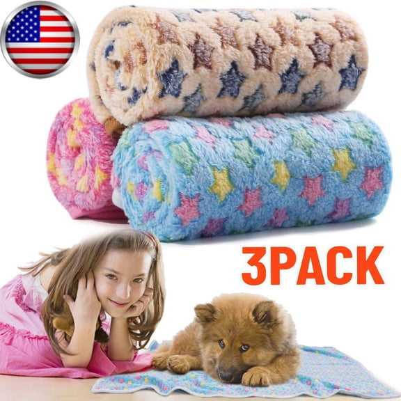 3  PACK Pet  Blankets Super Soft Fluffy Premium Fleece Pet Blanket Flannel Throw for Dog Puppy Cat Paw Blue/Pink/Green (40*60 CM)