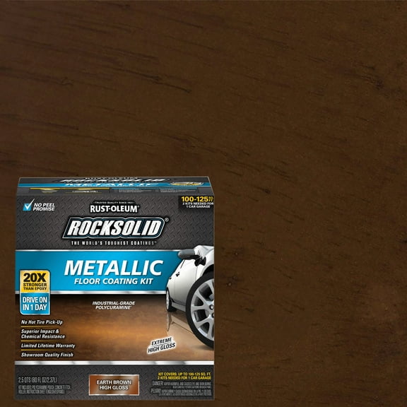 2 Pack, Earth Brown, Rust-Oleum RockSolid Metallic Floor Coating Kit-286895, High Gloss, 80 oz Kit