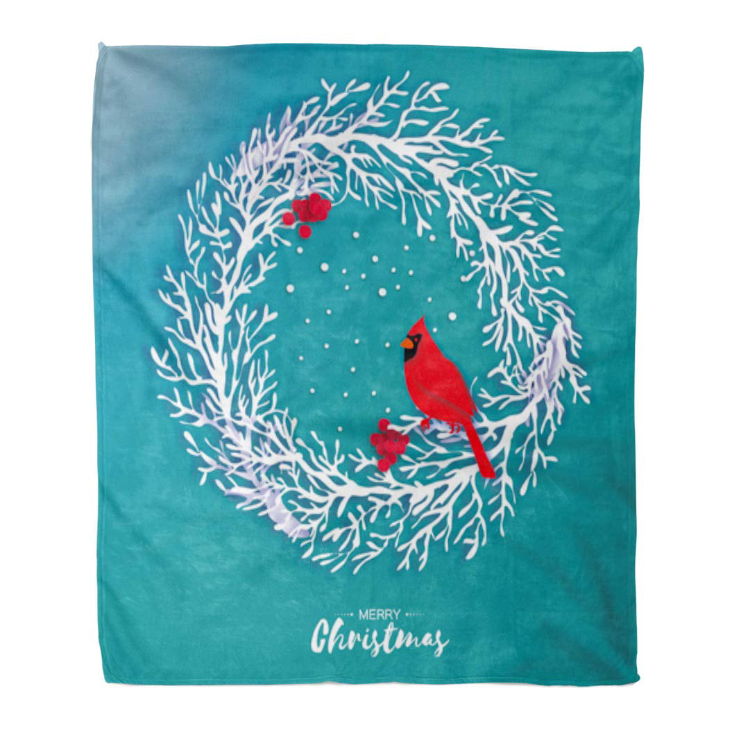 Christmas Throw Blanket Cardinals Red Bird Holly Berry Branches Snow Warm Blankets Super Soft Lightweight for Couch Bed Chair Office Sofa Travelling Camping 50x60 in Home Xmas Decor 