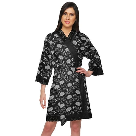 

Moomaya Kimono Sleeve Bathrobes For Women Printed Kimono Cotton Sleepwear Robe