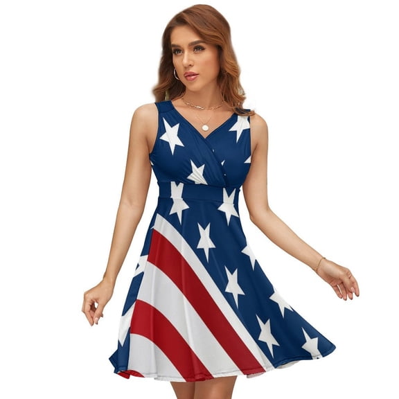 American Flag Blue Red White Dress Summer Street Style Dresses Female Sleeveless Printed Sundress