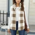 thumbnail image 5 of Dasayo Vest Women Fleece Soft Beige Winter Comfy Zip up Plaid Vest Coatigan for Women L, 5 of 9