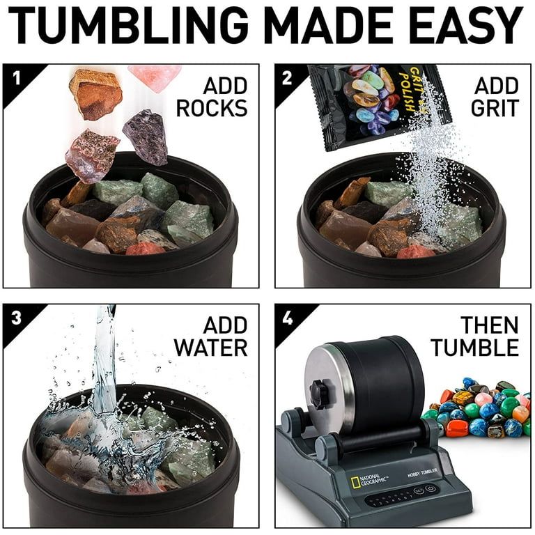 NATIONAL GEOGRAPHIC Hobby Rock Tumbler Kit Includes Rough Gemstones, 4  Polishing Grits, Jewelry Fastenings and Detailed Learning Guide -  New  Zealand