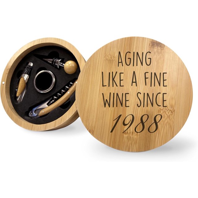 Custom Birth Year 1988 Wine Set Gift For 36th Birthday, Unique Gift Ideas For Turning 36, Wine Accessory For Mother's Day Father's Day Retirement