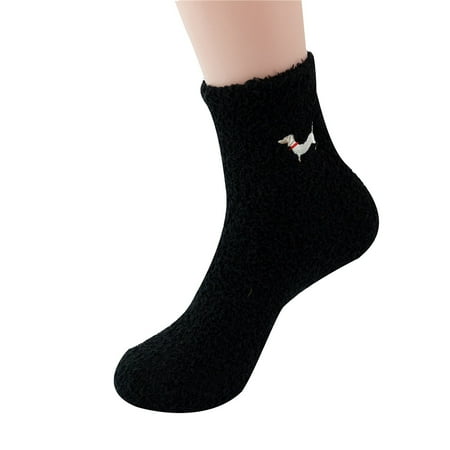 

Winter Solid Color Coral Velvet Plush Warm Socks Home Socks Dog Printing Calcetines Meias