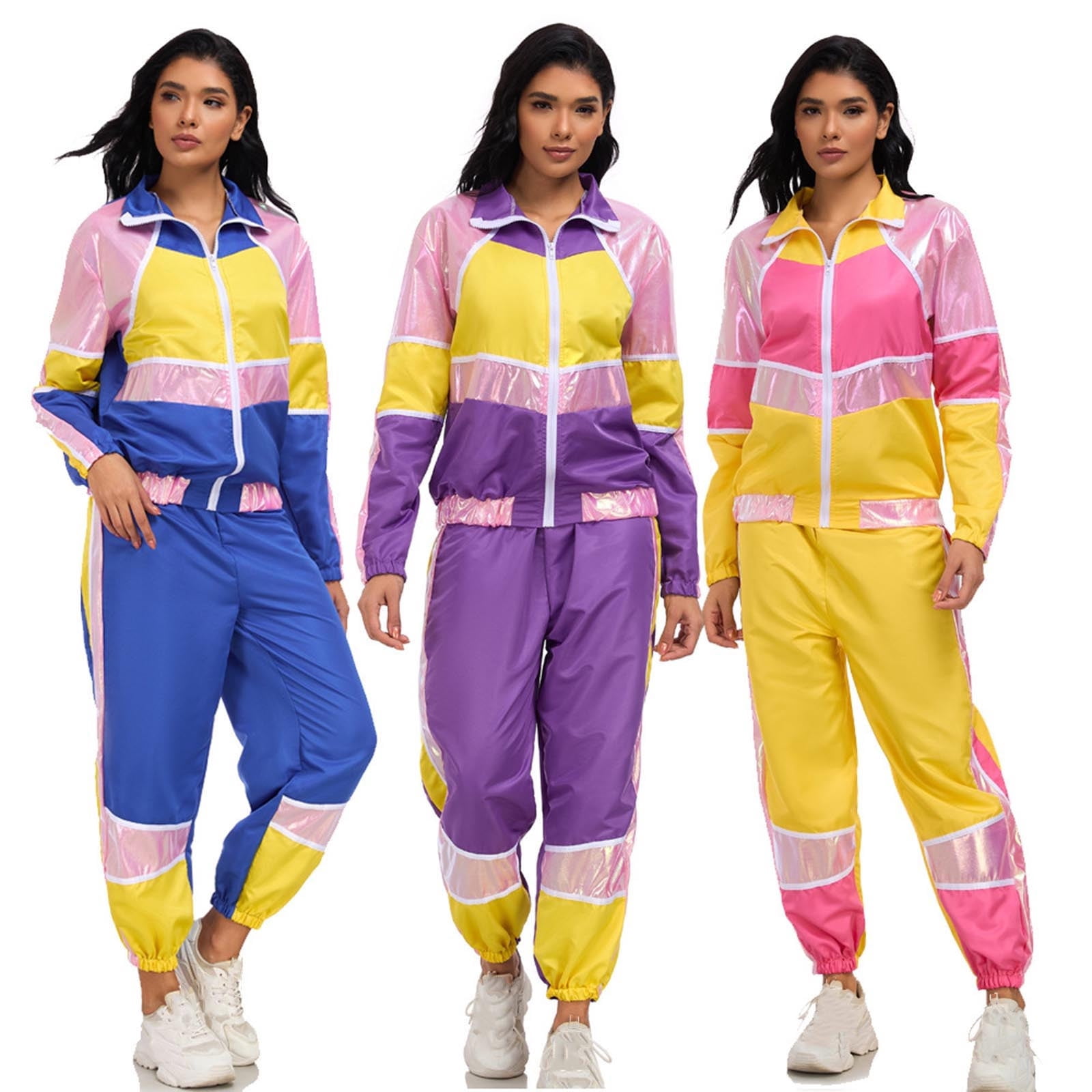 Hvyesh Womens 80s Tracksuit Retro Hip Hop Windbreaker Women Disco