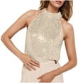 thumbnail image 1 of SROBPTY Chemises d'Été pour Femmes, Chemise à Sequins avec Fermeture Éclair Sans Manches Col Rond Beige, TTG, 1 of 5