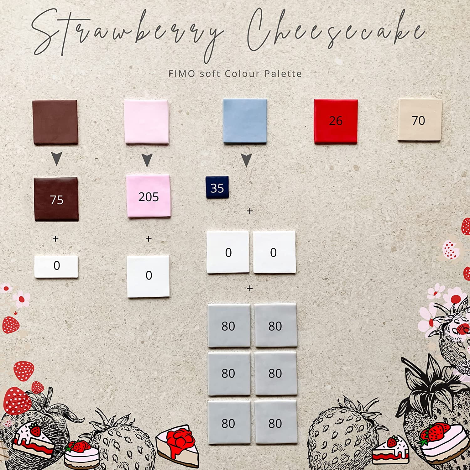 FIMO Soft and Effect Polymer Oven Modelling Clay - 57g - Set of 8 - The Strawberry Cheesecake Collection